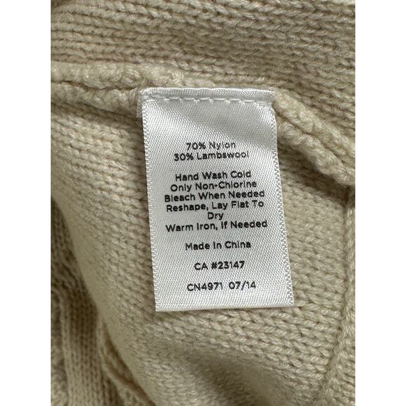 Talbots Sweater Womens Medium Tan Cable Knit Cardigan Lambswool Fisherman Office - Picture 7 of 9